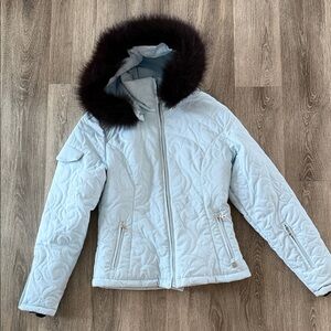 Nils blue ski hooded jacket with removable real fur